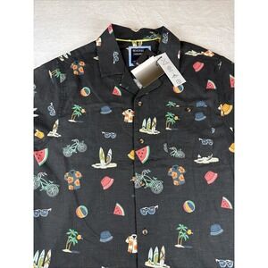 Mens Reverse Threads Short Sleeve Button-Up Shirt With Tropical Print Size L